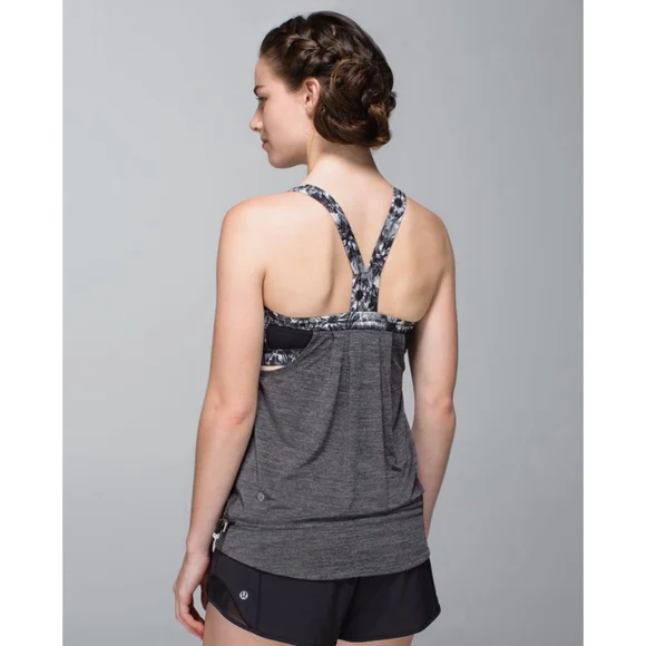 EUC sz 8 Lululemon Rest Less Tank grey & heathered black - Picture 2 of 8